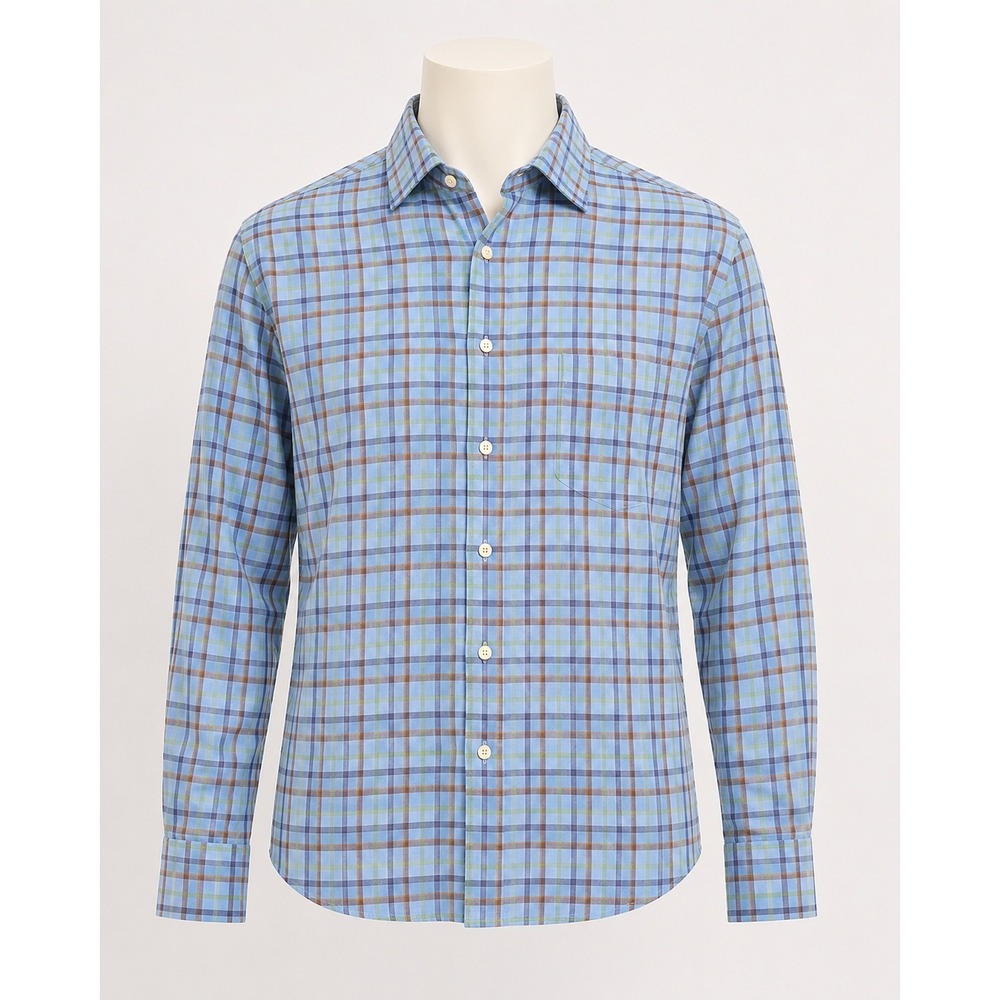 Peter Millar Mens XL Blue Plaid 100% Linen Long Sleeve Button Down Shirt - Picture 1 of 8